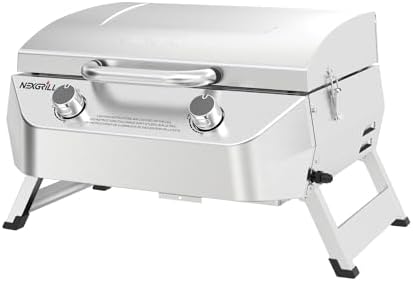 Nexgrill Tabletop 2 Burner Gas Grill, Stainless Steel with Folding Legs by Nexgrill