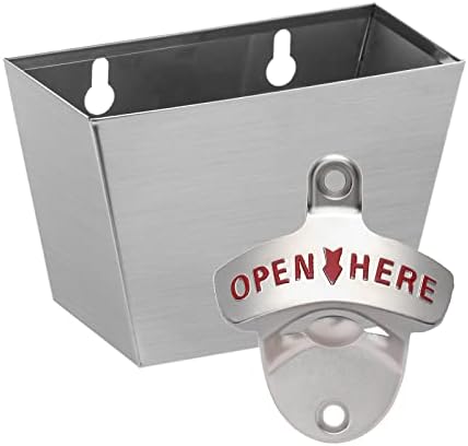 Outdoor Beer Bottle Opener Wall Mounted with Cap Catcher Silver by Wallmountedbottleopener
