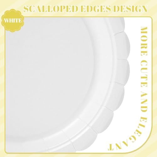 NatNarr 30 Pcs White Scalloped Plates, 9" White Dinner Dessert Paper Plates - Image 3