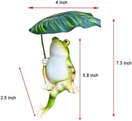 Umbrella Frog Statue for Garden Decor, Resin Green Frog Figurine Outdoor 7" - Image 6