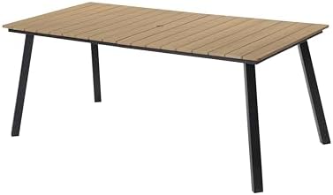 Outdoor Dining Table with Foldable Metal Frame, Plastic Wood Slat Top, Umbrella Hole, Patio Garden Backyard Balcony Poolside Camping Furniture for Family Meals Gatherings Leisure Events (Yellow) - Image 4