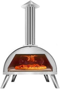 12" Wood Pellet Pizza Oven – Portable Stainless Steel Outdoor Pizza Maker with Built-In Thermometer, Foldable Legs, Carry Handle & Cordierite Pizza Stone for Backyard, Patio & Camping by Rixordd