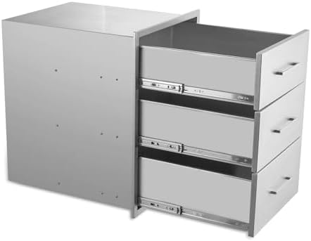 Outdoor Kitchen Drawers,20" W x 27" H x 23" D Stainless Steel BBQ Triple Drawer with Chrome Handle, Enclosed Built-in Access Drawer Flush Mount for Outdoor Kitchen,BBQ Island - Image 5
