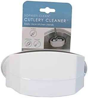 Cutlery Cleaner Brush, Suctioned in-Sink Silverware Scrubber, Non-Scratch Bristles, Easily Clean Utensils and Sharp Knives, Convenient Kitchen Gadget, White by Sophisti-Clean