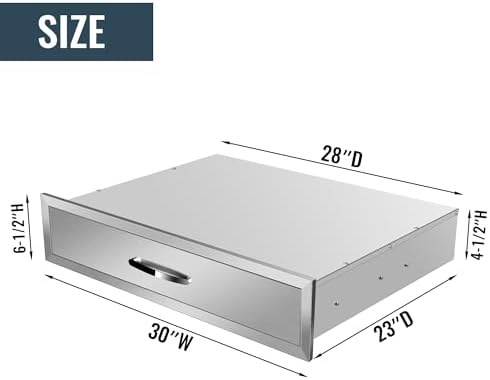 Outdoor Kitchen Drawers Stainless Steel, BBQ Drawer Inserts for Built-in Patio Grill Station, 30''W x 6.5''H - Image 3