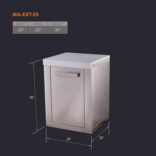 Mont Alpi Outdoor Kitchen Island Extra Storage Cabinet Module - Stainless Steel | Magnetic Door | White Granite Countertop | 2 Shelves | 25 in - Image 2