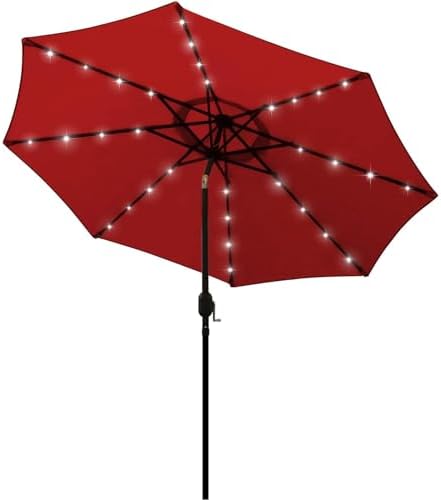 Blissun 9 ft Solar Umbrella, 32 LED Lighted Patio Umbrella, Table Market Umbrella, Outdoor Umbrella for Garden, Deck, Backyard, Pool and Beach (Red) by Blissun