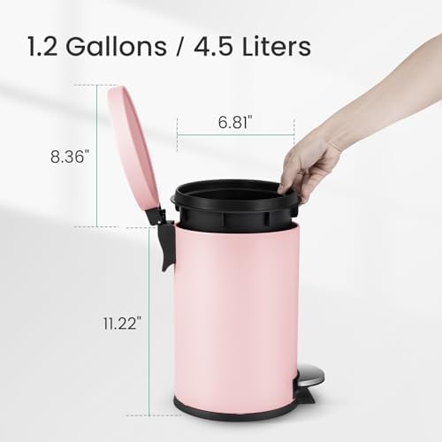 Cesun Small Round Bathroom Trash Can with Lid Soft Close, 1.2 Gal, Pink - Image 6