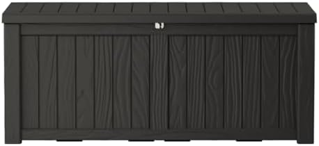 Outdoor Storage Box Waterproof, 150 Gallon Lockable Resin Deck Box Large, Patio Storage Bin for Pool Accessories Cushion Furniture, Garden Tools, UV-Resistant Outside Delivery Black by Decksplore%E2%80%94BuiltforOutdoor