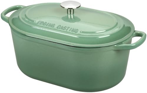 EDGING CASTING Enameled Cast Iron Oval Dutch Oven, 6QT, Sage Green - Image 4
