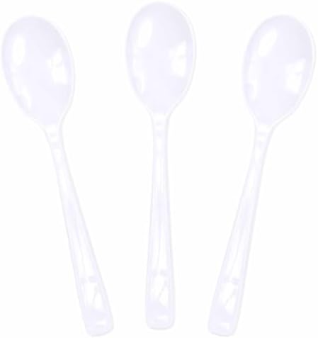 SietDESEO 50 PCS White Plastic Spoons Disposable Utensils Heavy Duty White Spoons Disposable Cutlery for Birthday Wedding Baby Shower Bridal Shower Plastic Silverware by SietDESEO