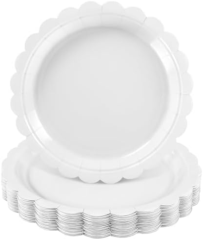 NatNarr 30 Pcs White Scalloped Plates, 9" White Dinner Dessert Paper Plates by NatNarr