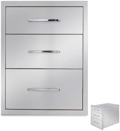Outdoor Kitchen Drawers,Stainless Steel BBQ Drawer 3-Drawer, 16" W x 21" H x 23" D Flush Mount Triple Access Drawer for Outdoor Kitchen,BBQ Island by ATATOD