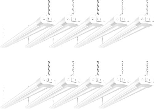 hykolity 10 Pack 4FT Linkable LED Utility Light Fixture, 4400lm, 42W, 5000K Daylight for Workshop, Garage, Hanging or Surface Mount, with Power Cord, ETL by hykolity