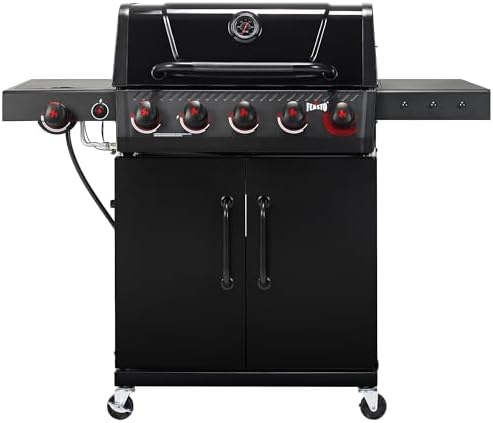 Feasto 5 Burner Propane Gas Grill with Side Burner and Sear Burner, Black by Idealforcook