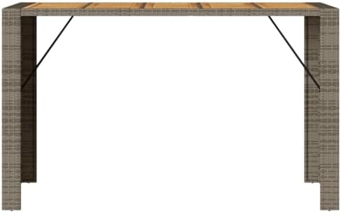 Grey Garden Bar Table with Acacia Wood Top, 72.8 Inch Long Outdoor Dining Table, Weatherproof UV-Resistant Rattan and Steel Frame for Patio Balcony - Image 5