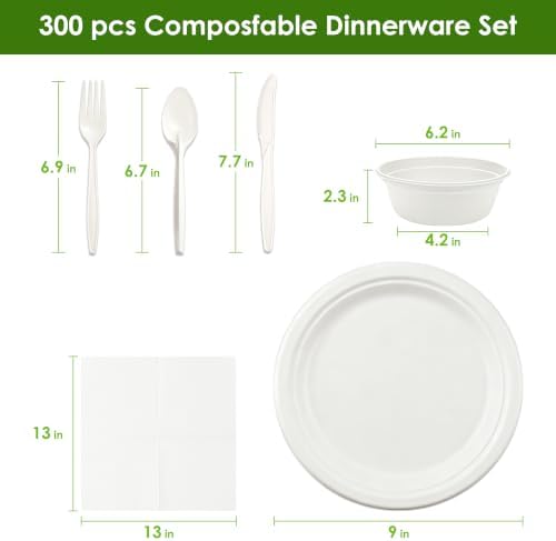 300PCS Disposable Paper Plates and Bowls Set with Long Utensils - Image 4