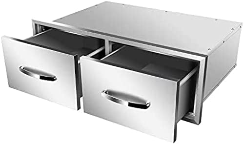 Stainless Steel Outdoor Kitchen BBQ Island Drawers - Flush Mount Triple Access, 30Wx20Dx10H by RIGMEC