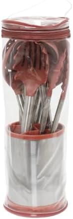 Glad Kitchen Utensils Set, 8pcs - Nonstick Cooking Tools with Stainless Steel Handles & Rotating Utensil Holder - Turners, Ladle, Spoon, Tongs, Spaghetti Server, and Skimmer - Dishwasher Safe, Rust - Image 6