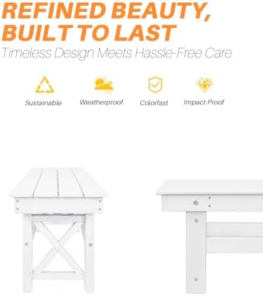 HDPE Outdoor Bench, 55" Patio Bench Outdoor Furniture, Poly Lumber Adirondack Benches, All Weather HDPE Patio Backless Benches for Park, Poolside, Garden, Porch, Pearl - Image 6