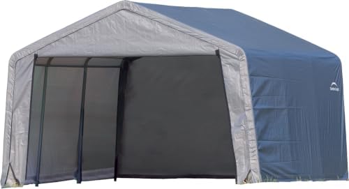 ShelterLogic Shed-in-a-Box All Season Steel Metal Peak Roof Outdoor Storage Shed with Waterproof Cover and Heavy Duty Reusable Auger Anchors 12' x 12' by ShelterLogic
