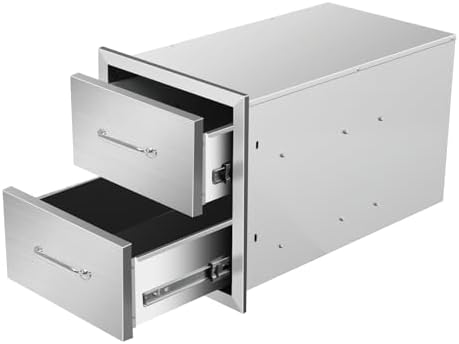 Outdoor Kitchen Drawers 14" W x 15" H x 23" D Flush Mount Double BBQ Drawers with Chrome Handle Stainless Steel Drawer for Outdoor Kitchen Island, Patio Grill Station by SGOLAN