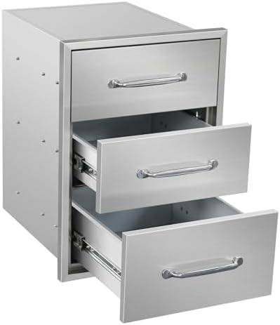 Outdoor Kitchen Drawers 15.7" W x 21.6" H x 17.7" D Stainless Steel Triple Drawers with Ergonomic Handle for BBQ Island, Patio Grill Station & Outdoor Kitchen Cabinets by Unknown
