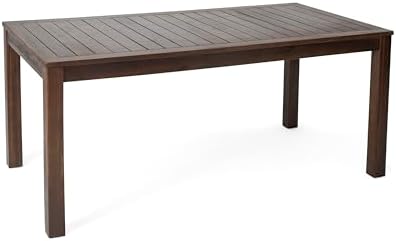 69'' Outdoor Patio Dining Table & 2 Bench for 4, Acacia Wood Farmhouse Dining Table Set Outdoor & Indoor Furniture for Patio Porch Garden, 3-Pcs, Dark Brown - Image 7