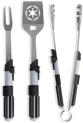 Picnic TIME Star Wars Darth Vader BBQ 3 Pcs Grill Tool Set with Case, Stainless Steel Barbecue Utensils, Saber Handle Tongs Fork Spatula with Bottle Opener, Portable Canvas Roll Up Case, (Black) - Image 3