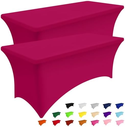 Smiry 2 Pack Spandex Table Cloth 8FT, Elastic Fitted Fuchsia Tablecloth by Smiry