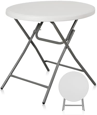 SUPER DEAL 32in Cocktail Table, Indoor Outdoor Portable High Top Table, Plastic Round Bar Height Folding Table for Party Wedding Event, White by Superdeal
