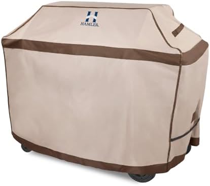HAMLER Grill Cover 60 Inch, Heavy Duty Waterproof BBQ Covers, Gas Grill Covers Fits Weber Spirit, Weber Genesis, Char-Broil, Nexgrill, Brinkmann, Brown & Beige by HAMLER