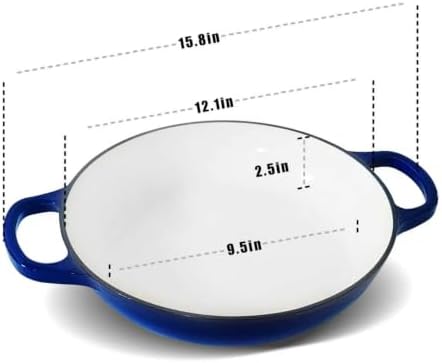 3.5 QT Enameled Cast Iron Braiser Dutch Oven with Lid, Blue - Image 2