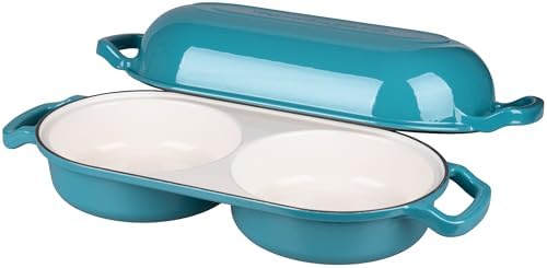 VORRINGARD Enameled Cast Iron Double Dutch Oven with Lid, Dual Round Loaf Pan, Bread pan for Homemade Sourdough Bread Baking, Bluegreen - Image 5