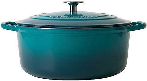 EDGING CASTING Enameled Cast Iron Dutch Oven Pot with Lid for Bread Baking, Cooking, Round Bread Oven Dual Handles, 7 Quart, Darkcyan - Image 6