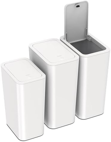 N. NETDOT 3 Pack (2 of 4 Gal & 1 of 2.6 Gal) Small Trash Can with Lid,Bathroom Garbage Can with Pop-Up Lid,Waste Basket for Bathroom,Kitchen,Bedroom,Powder Room,Craft Room,Office,College (Off White) by NNETDOT