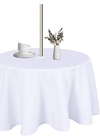 LUSHVIDA Round Outdoor Tablecloth with Umbrella Hole 60 Inch White by LUSHVIDA