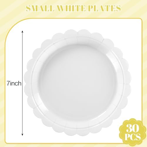 NatNarr 30 Pk White Desset Cake Plates 7" Scalloped White Paper Plates - Image 2