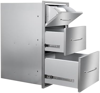 Outdoor Kitchen Drawers with Paper Towel Holder 17" W x 30"H Flush Mount BBQ Drawers with Chrome Handle,Stainless Steel Built-in Triple Access Drawers for Outdoor Kitchen Island, Patio Grill Station by SGOLAN