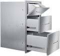 Outdoor Kitchen Drawers with Paper Towel Holder 17" W x 30"H Flush Mount BBQ Drawers with Chrome Handle,Stainless Steel Built-in Triple Access Drawers for Outdoor Kitchen Island, Patio Grill Station by SGOLAN