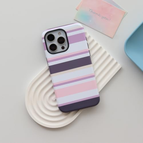 for iPhone 15 Pro Case, Magnetic Matte Frosted Dual-Layer Striped Phone Case for Women, Retro Aesthetic Cover Compatible with MagSafe Accessories - Lavender Mist - Image 2