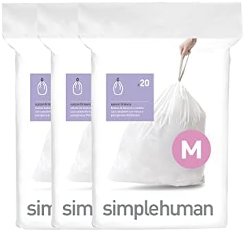 simplehuman Code M 60 Count Custom Fit Liners, Drawstring Kitchen Trash Bags, One-by-One Mess-Free Dispense, Extra Thick & Double Seamed, 50% PCR Plastic, 40-45 Liter / 11-12 Gallon, White by Unknown