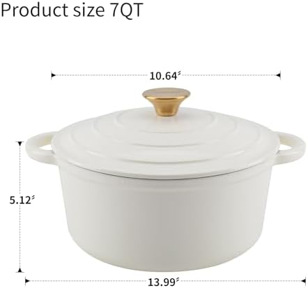 Enameled Cast Iron Round Dutch Oven -7QT Pot With Lid,Cream - Image 3