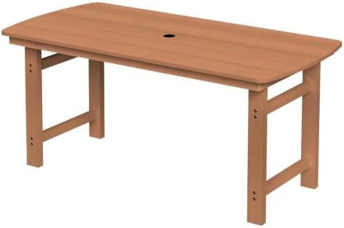 HDPE Outdoor Patio Dining Table with 2" Umbrella Hole, Teak by Suunyn