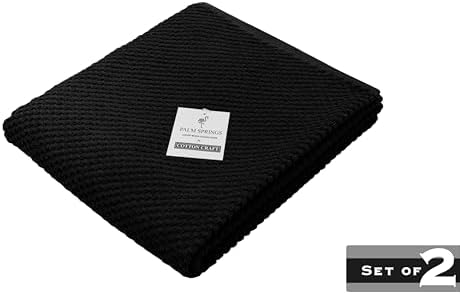 COTTON CRAFT Pool Lounge Chair Cover - 2 Pack Euro Spa Waffle Weave - Black - Image 2