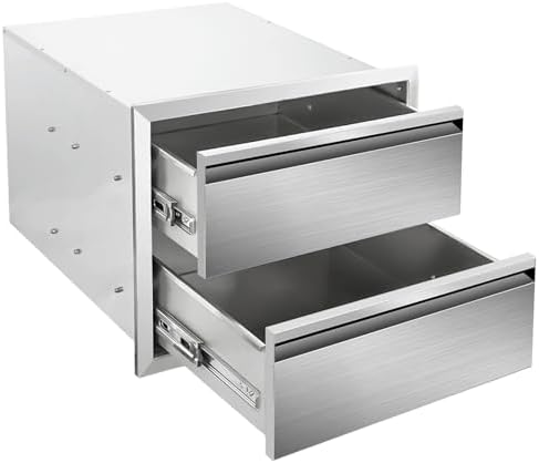 Outdoor Kitchen Drawers 18" W x 15" H x 23" D Flush Mount Double layer BBQ Drawers,Stainless Steel Built-in 2-Drawer for Outdoor Kitchen Island, Patio Grill Station by SGOLAN