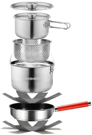 Camping Cookware Set 304 Stainless Steel Cooking Pots Pan Set with Travel Tote Bag for Camping Outdoor Kitchen Cooking Picnic for 4-6 by Unknown