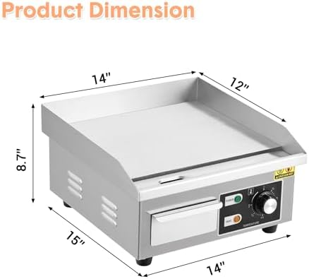 14" Commercial Electric Griddle, Stainless Steel Countertop Griddle, Electric Flat Top Grill With Shovel Brush, Restaurant Teppanyaki Grill Cooking Equipment, Temperature Control 50°C - 300°C - Image 2