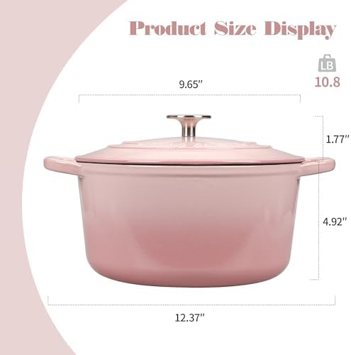 EDGING CASTING Enameled Cast Iron Dutch Oven with Sourdough Bread Baking Kit, Bread Dutch Oven with Lid, Includes Proofing Basket & Baking Tools, 5qt, Pink - Image 2
