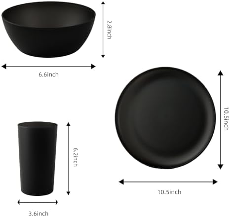 24pcs Matte Black Dinnerware Set, Plates Bowls & Cups, Unbreakable Dishes for 8, Reusable BPA‑Free Tableware, Dishwasher Safe for Kitchen Party Picnic Camping, Bonus Cutlery Set Included - Image 2